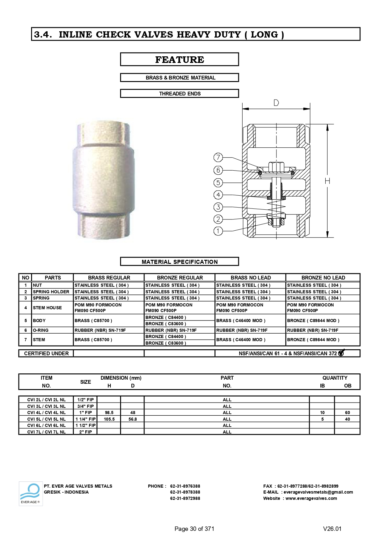 INLINE CHECK VALVES HEAVY DUTY (LONG) - CVI 2L - CVI 7L